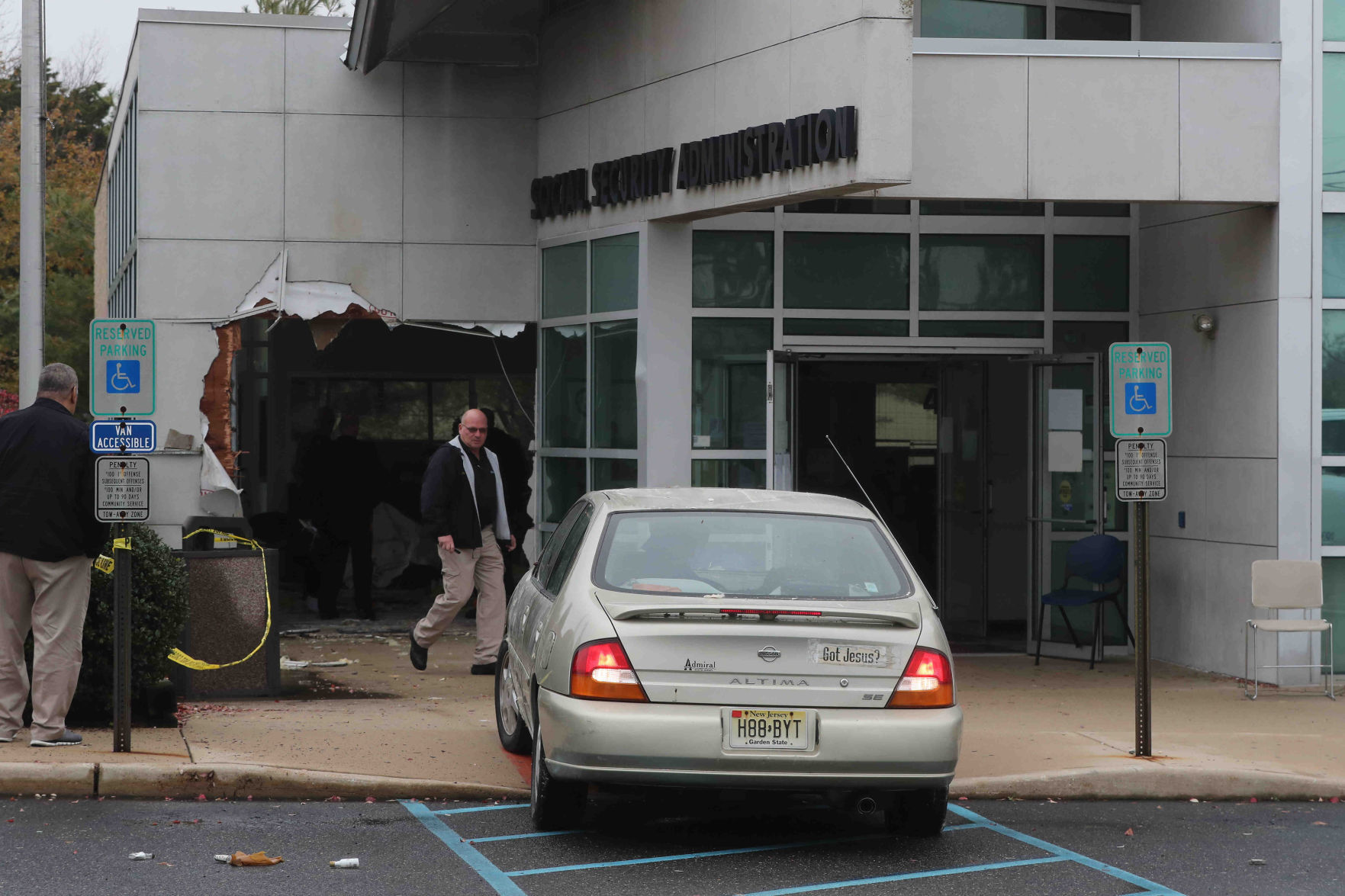 Car crash through Social Security Building